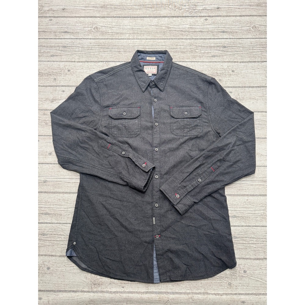 Y2K Guess Shirt Men's Medium Gray Regular Fit Long Sleeve Button Down Western